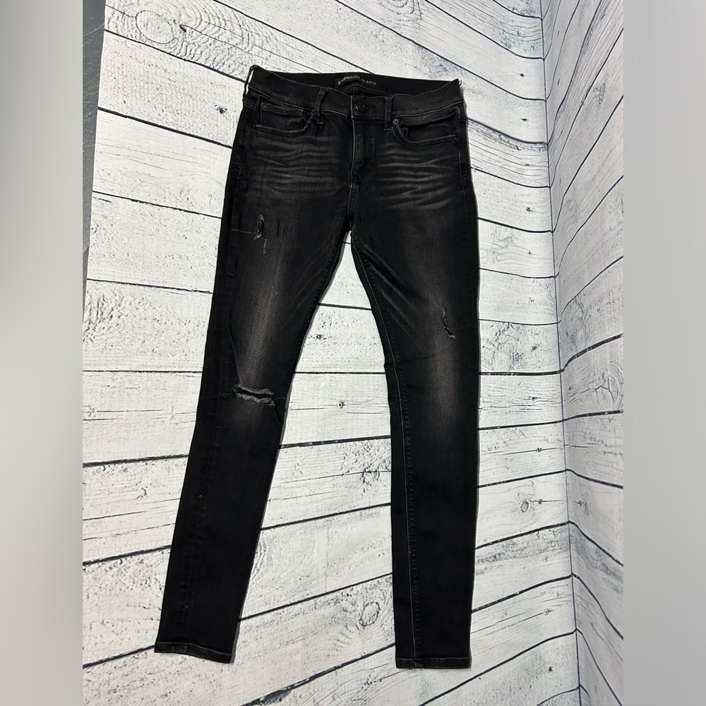Express Black Supersoft Leggings Mid Rise Size 6R w/distressing